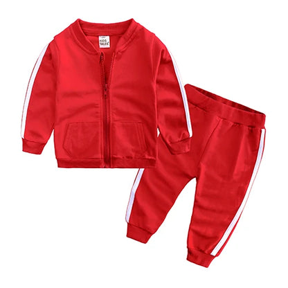 Autumn Fashion Baby Girl Clothes Cotton Long Sleeve Solid Zipper Jacket+Pants 2pcs Bebes Tracksuit Baby Boy Clothing Set  Cool