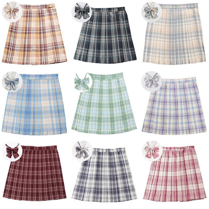 JMPRS Plaid Women Pleated Skirt Bow Knot Summer High Waist Preppy Girls Dance Mini Skirt Cute A Line Harajuku Sexy Japan Faldas