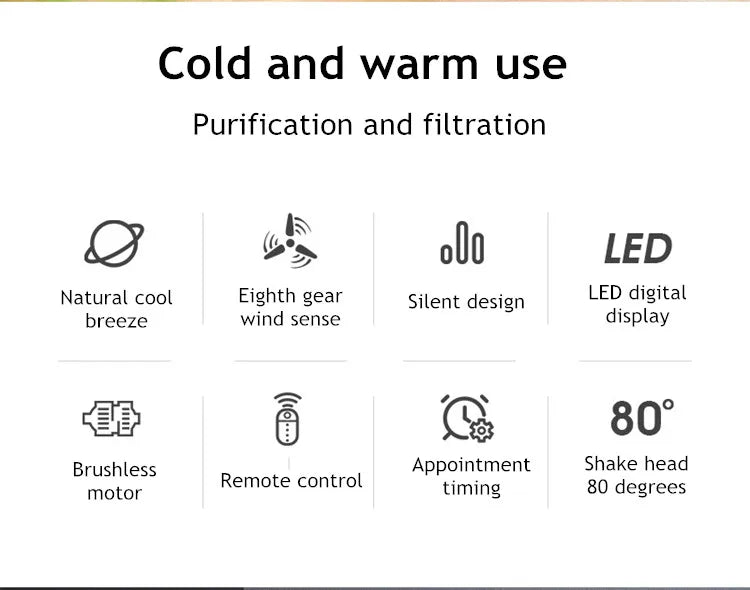 Bladeless Electric Tower Fan with Cold & Warm Air Cooling Standing Air Conditioner Heater with Timer Remote Control