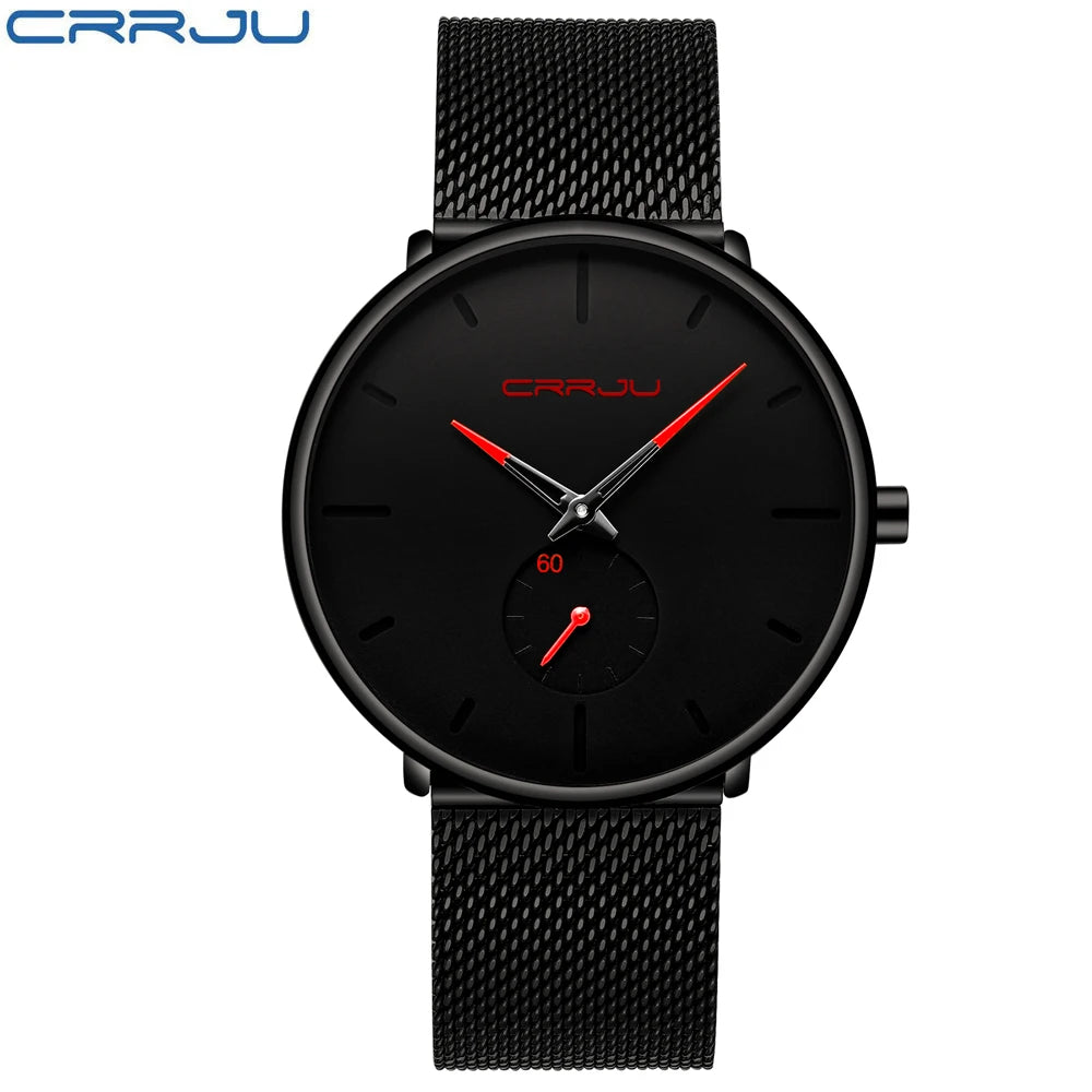 CRRJU New Watches Mens 2019 Man Fashion Simple Stainless Steel Blue Thin Watch For Men Luxury Casual Waterproof Quartz Clock