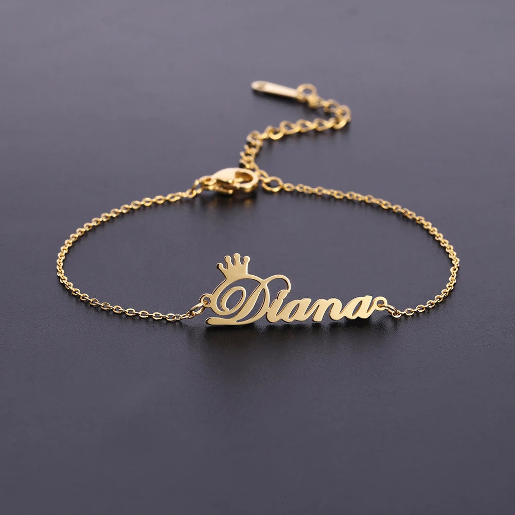 Sipuris Custom Name Bracelets With Crown For Women Stainless Steel Customized Personalized Unique Bracelet Jewelry Gifts