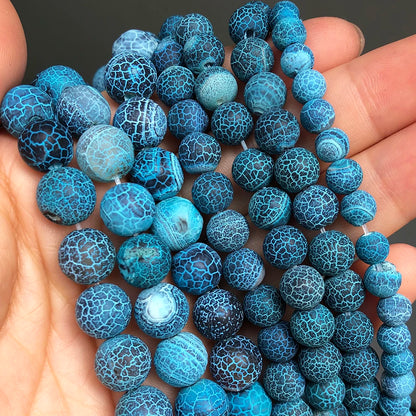 Natural Stone Beads Frost Dark Blue Cracked Dream Fire Dragon Veins Agates Beads For Jewelry Making DIY Bracelet 15‘’ 6/8/10mm