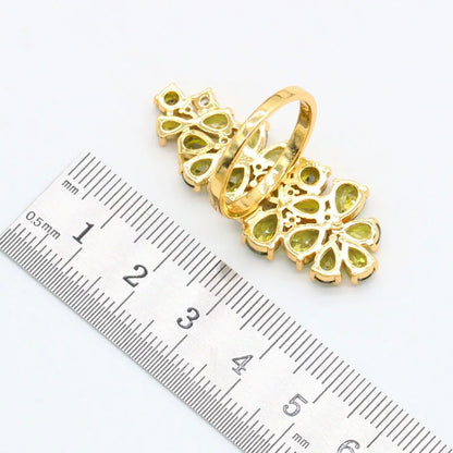 Luxury Green Peridot Gold Plated Jewelry Sets for Women Earrings Necklace Pendant Ring Bracelet  Birthday Gift