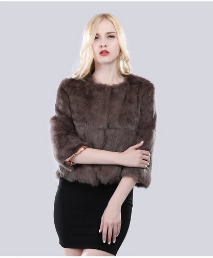 Hot Sale Girl Real Rabbit Fur Coat Women Real Rabbit Fur Jacket Genuine Real Rabbit Fur Outerwear Casual Short Real Fur Coats