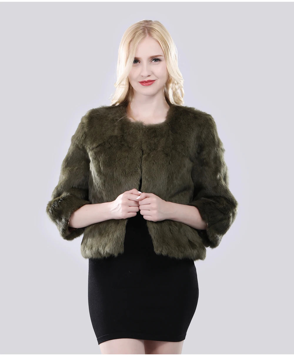 Hot Sale Girl Real Rabbit Fur Coat Women Real Rabbit Fur Jacket Genuine Real Rabbit Fur Outerwear Casual Short Real Fur Coats