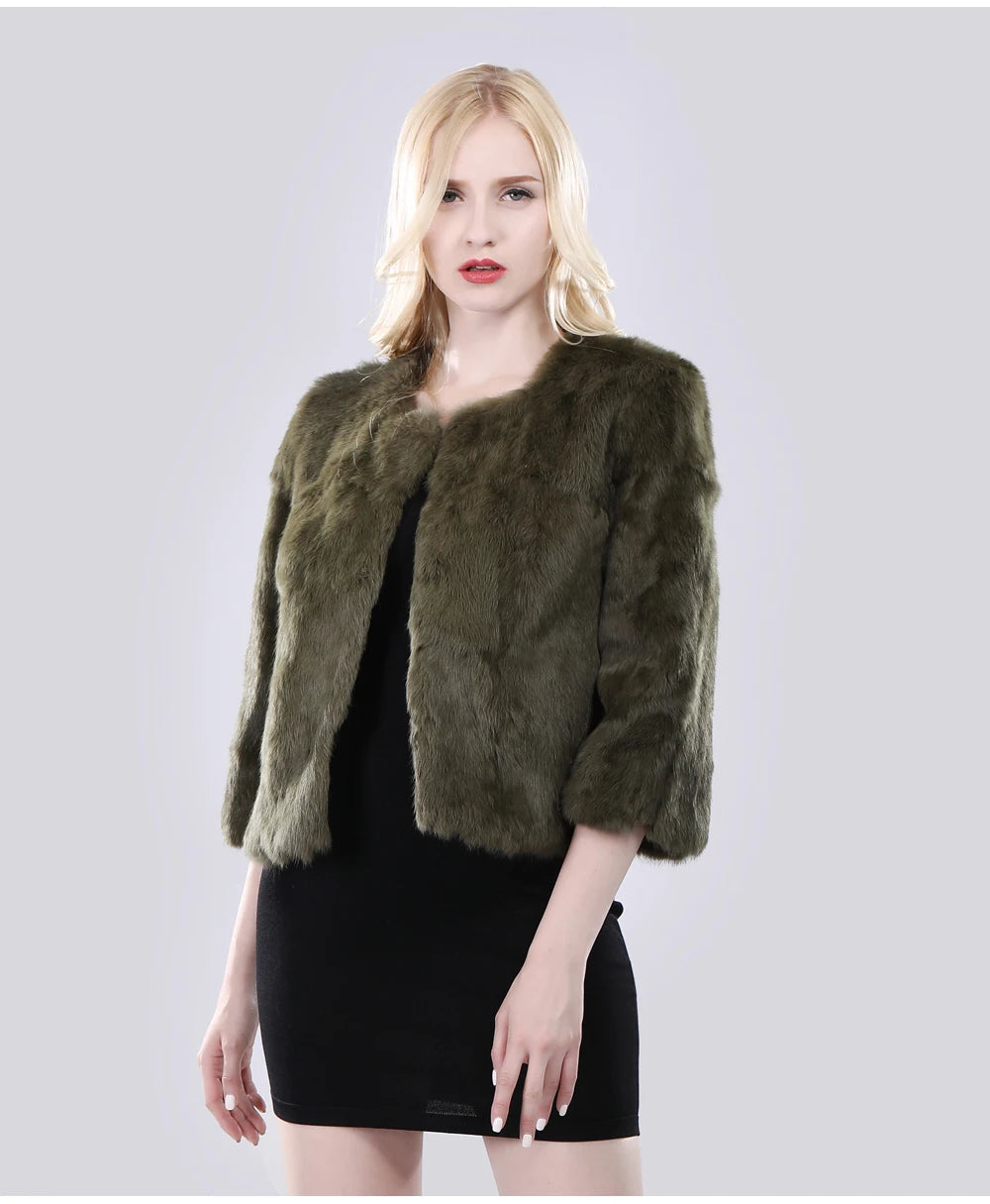 Hot Sale Girl Real Rabbit Fur Coat Women Real Rabbit Fur Jacket Genuine Real Rabbit Fur Outerwear Casual Short Real Fur Coats