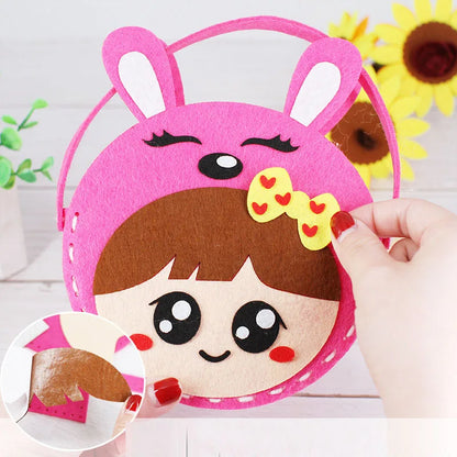 4Pcs Children Cartoon Non-woven Handicraft Toys Kids Handmade Bag DIY Animal Flower Handbags Crafts Art Sewing Toy Craft Decor