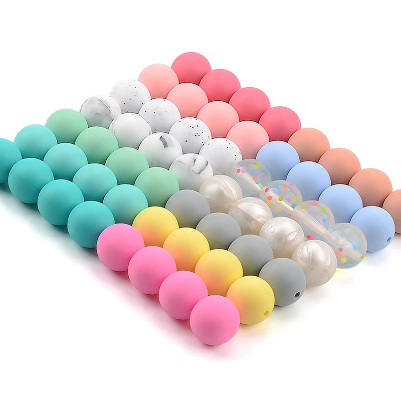 LOFCA 40pcs 12mm Silicone Beads Teething Chew Beads Food Grade Teether Necklace BPA Free Diy Jewelry Baby Teether Toy Pacifier