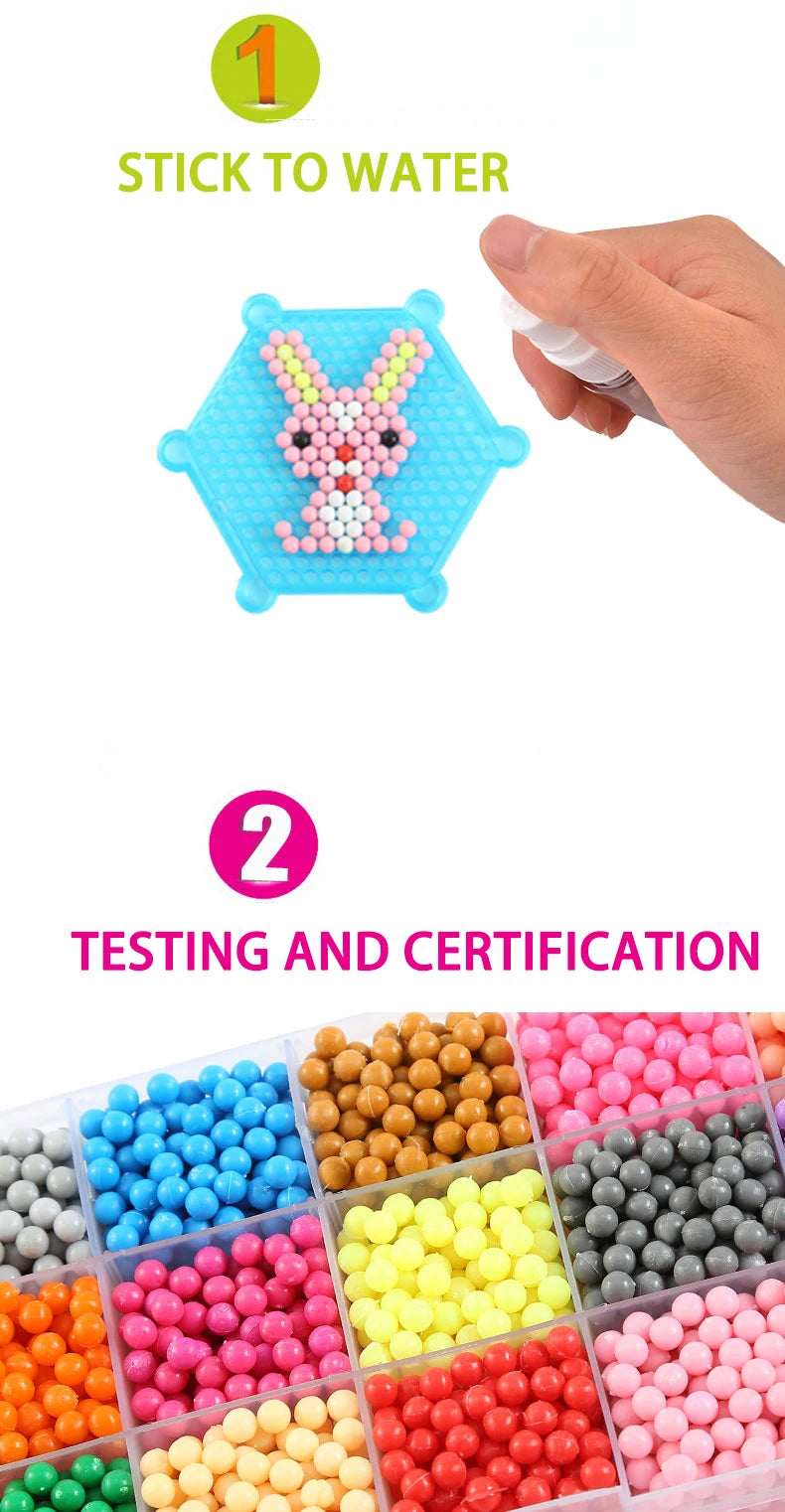 Handmade Magic Water Fuse Beads Creative Beads DIY Art Crafts Toys Magic Water Sticky Beads Sensory Toys Set with Accessories