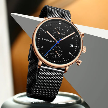CRRJU Mens Watch Top Luxury Brand Men Stainless Steel WristWatch Men's Military waterproof Date Quartz watches relogio masculino