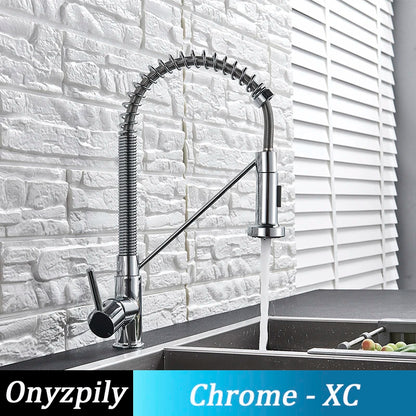 Spring Brushed Kitchen Sink Faucet Pull Down Sprayer Nozzle Single Handle Faucets Mixer Hot Cold Stainless Steel Modern