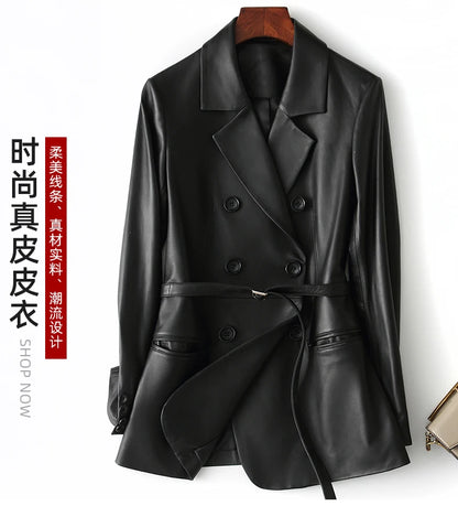 Nerazzurri Black Faux Leather Blazer Women Long Sleeve Belt Leather Jacket Women 5xl 6xl 7xl New arrivals 2022 Womens Clothing