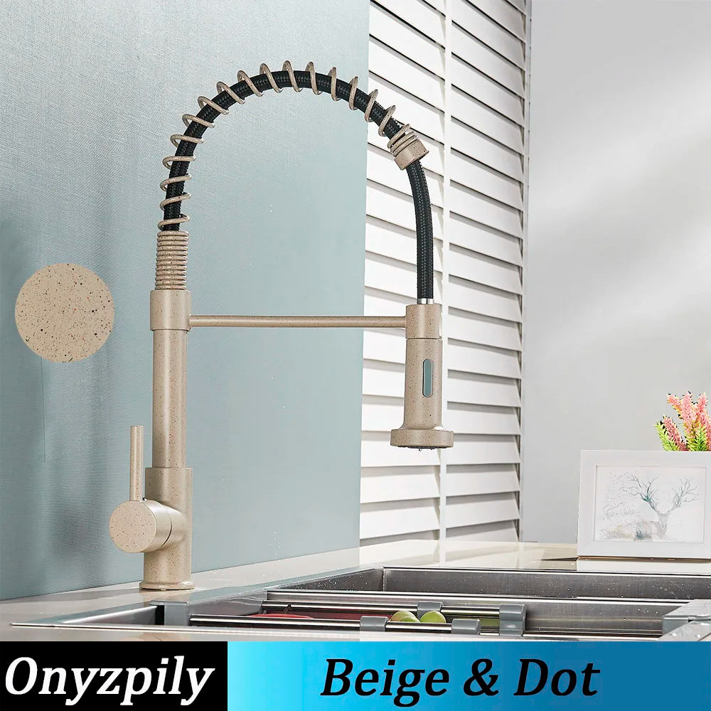 Spring Brushed Kitchen Sink Faucet Pull Down Sprayer Nozzle Single Handle Faucets Mixer Hot Cold Stainless Steel Modern