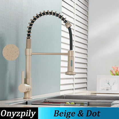 Spring Brushed Kitchen Sink Faucet Pull Down Sprayer Nozzle Single Handle Faucets Mixer Hot Cold Stainless Steel Modern