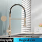 Spring Brushed Kitchen Sink Faucet Pull Down Sprayer Nozzle Single Handle Faucets Mixer Hot Cold Stainless Steel Modern