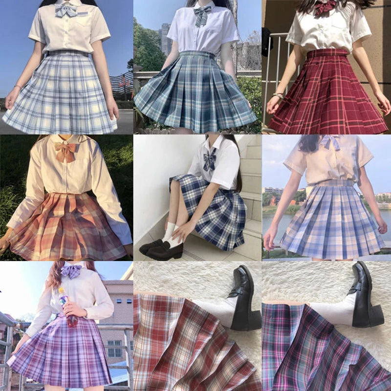 JMPRS Plaid Women Pleated Skirt Bow Knot Summer High Waist Preppy Girls Dance Mini Skirt Cute A Line Harajuku Sexy Japan Faldas