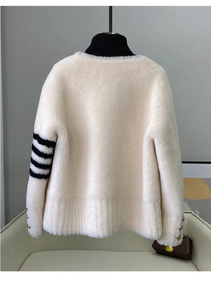 CT152 PDUI Women Real Wool Fur Coat Winter Warm Female Girl Sheep Shearing Jacket Parka OverCoat