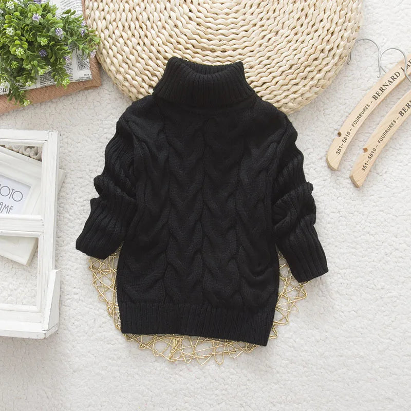 Winter Boys Sweater Kid Thick Knitted Bottoming Turtleneck Shirts Solid High Collar Cardigan High Quality Children Sweater