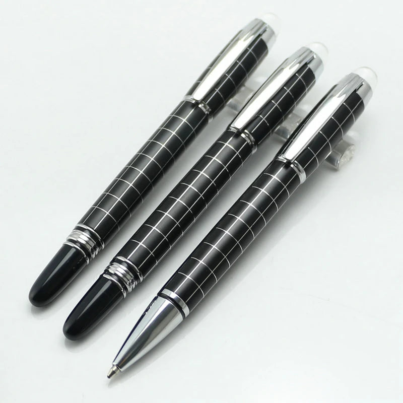 Baoer 79 Rollerball /Ballpoint Pen  Black Matte Silver Line Rotating Crystal Cover Office School Supplies Writing