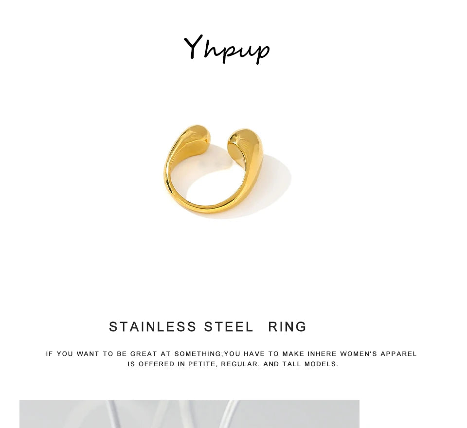 Yhpup Stainless Steel Geometric Open Ring Fashion Golden Metal Finger for Women Minimalist Statement Jewelry Party Gift