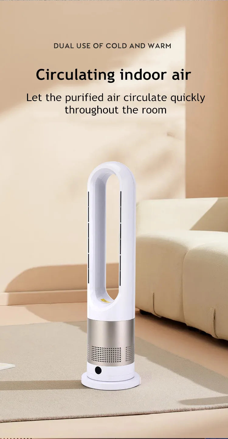 Bladeless Electric Tower Fan with Cold & Warm Air Cooling Standing Air Conditioner Heater with Timer Remote Control