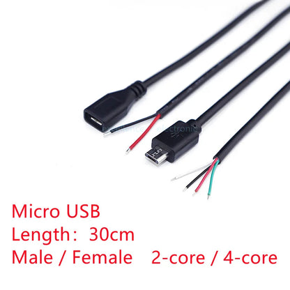 1/2/5Pcs 2Pin 4Pin Micro USB Charger Connector USB 2.0 Type A Male Female Power Supply Extension Cable Wire DIY Data Line