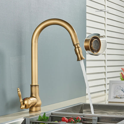 Rozin Antique Brass Kitchen Faucet Pull Out Spout Kitchen Faucets Black Single Hole Swivel Hot Cold Water Kitchen Mixer Tap