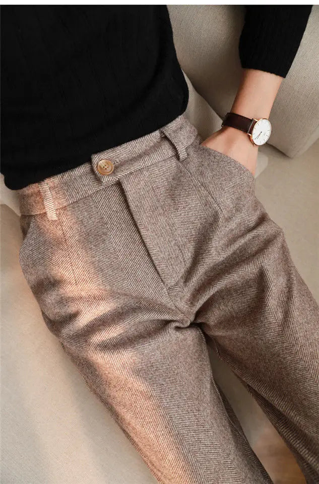 Woolen Pants Women's Harem Pencil Pants 2023 Autumn Winter High Waisted Casual Suit Pants Office Lady Women Trousers