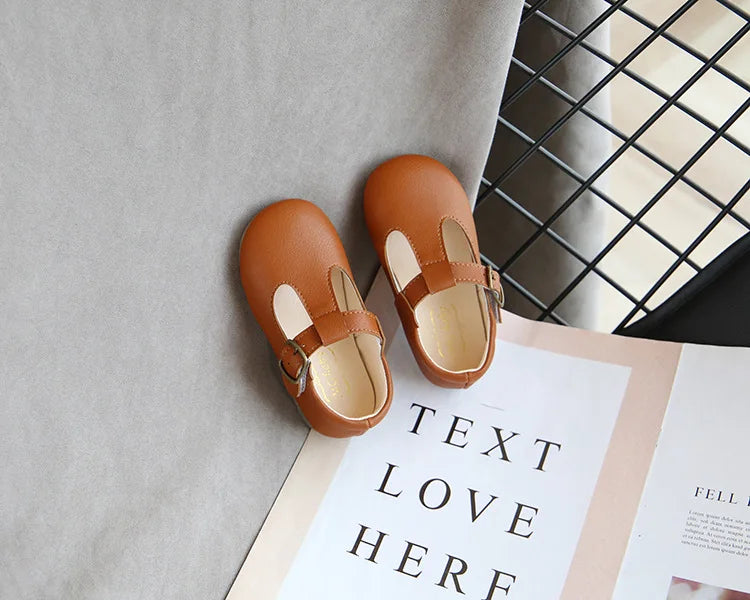 Spring Autumn Kids Shoes T Strap Leather Shoes For Girls Boys Non-slip Toddlers Mary Janes Baby Children Buckle Strap Flats