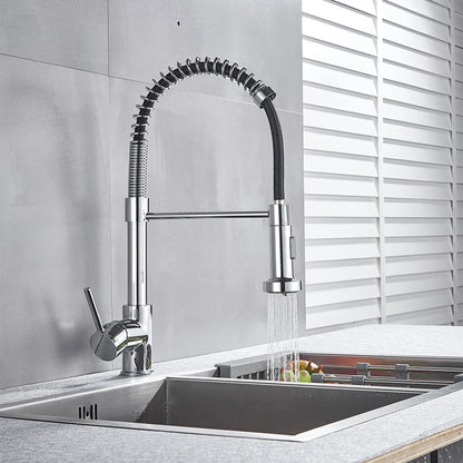 Kitchen Faucets Brush Brass Faucets for Kitchen Sink Single Lever Pull Out Spring Spout Mixers Tap Hot Cold Water Crane