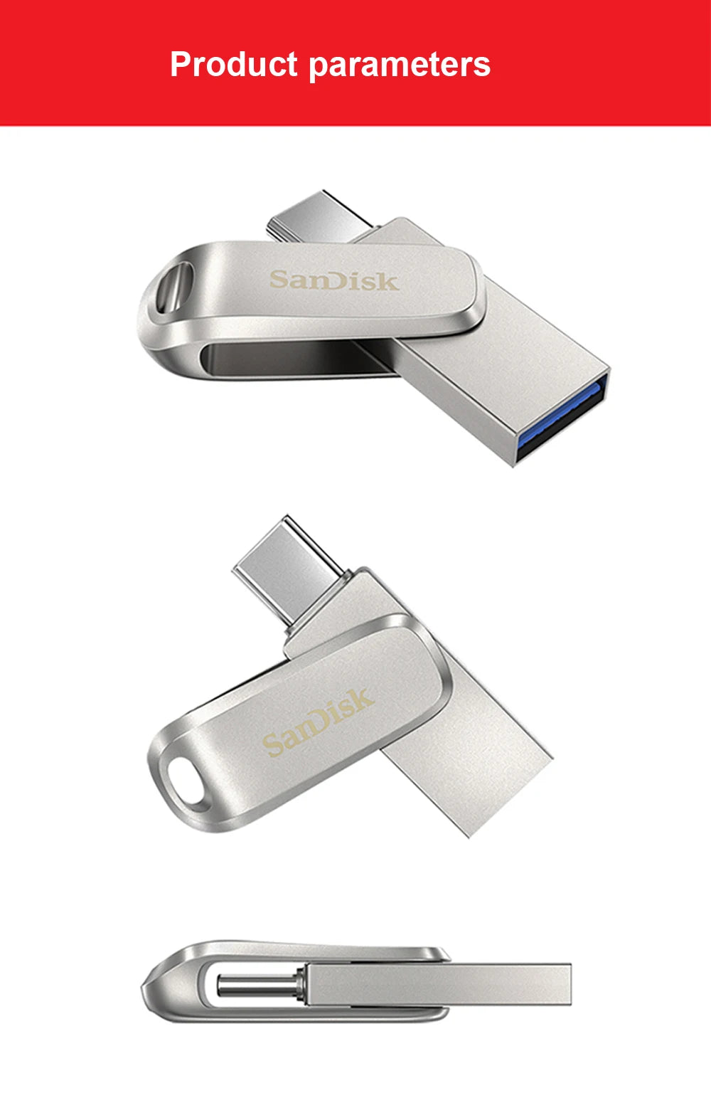 100% Original SanDisk USB Flash Drive 32GB 64GB 128GB 256GB 512GB Type-C OTG USB 3.1 Memory Stick Metal U Disk SDDDC4 Pendrive