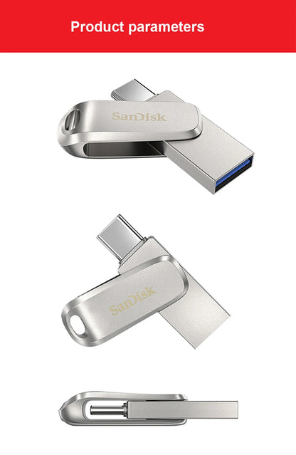 100% Original SanDisk USB Flash Drive 32GB 64GB 128GB 256GB 512GB Type-C OTG USB 3.1 Memory Stick Metal U Disk SDDDC4 Pendrive