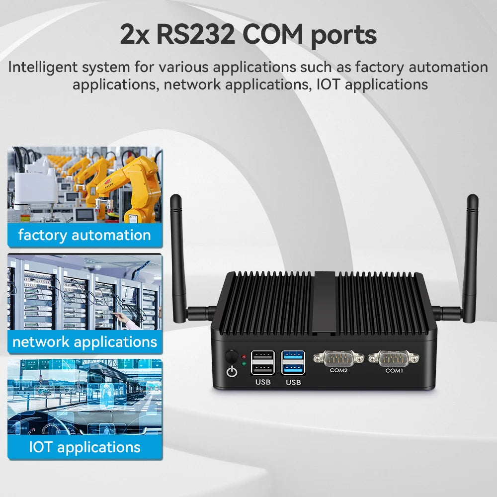 Fanless Mini Industrial PC Intel Celeron N5095 2x RS232 Serial Ports 2x Gigabit Ethernet Mini-PCIe Expansion Windows Linux