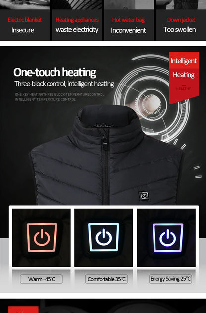 Men USB Infrared 17 Heating Areas Vest Jacket Men Winter Electric Heated Vest Waistcoat For Sports Hiking Oversized 5XL