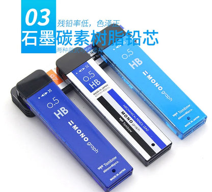 Japan TOMBOW MONO Graph Mechanical Pencil Refill R3/R5-MG  0.3/0.5mm HB/B/2B Black Lead Core