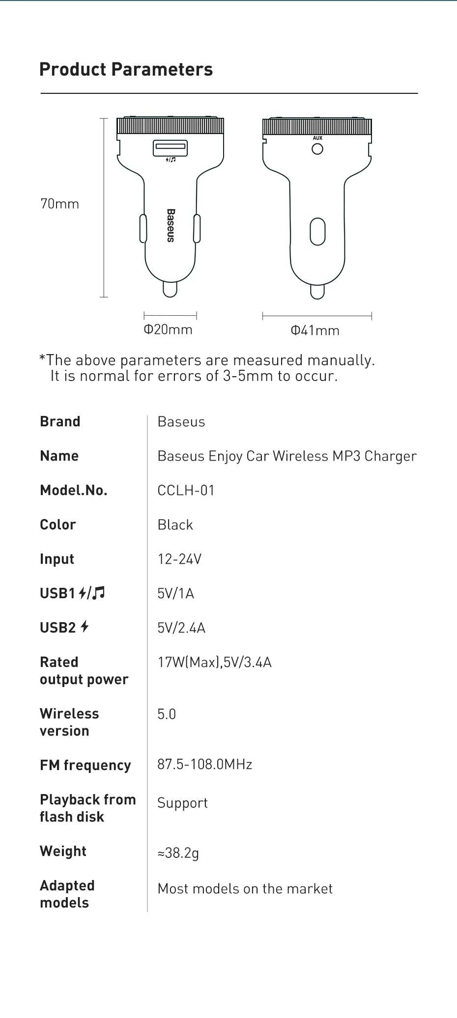 Baseus FM Transmitter Modulator Car Wireless Bluetooth 5.0 USB Fast Charger Auto Aux Radio Mp3 Player Music Hands Free Car Kit