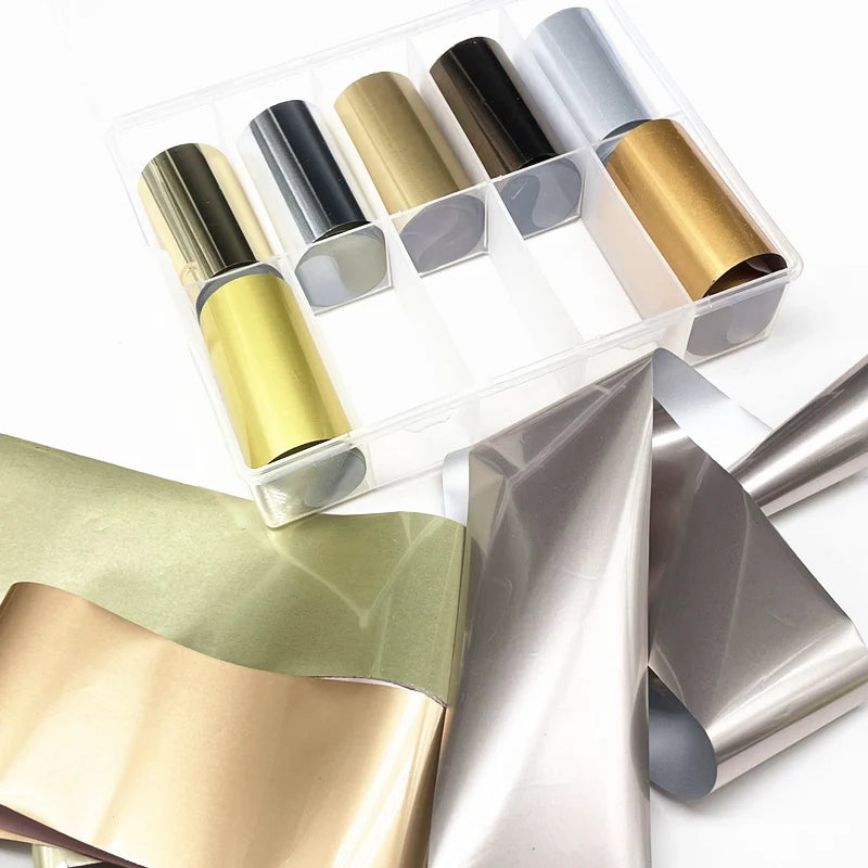 1 Box New Metal Nail Foils for Matt Transfer Paper Neon Stickers Champagne Nails Wraps Silver DIY Chameleon Nail Art Decorations