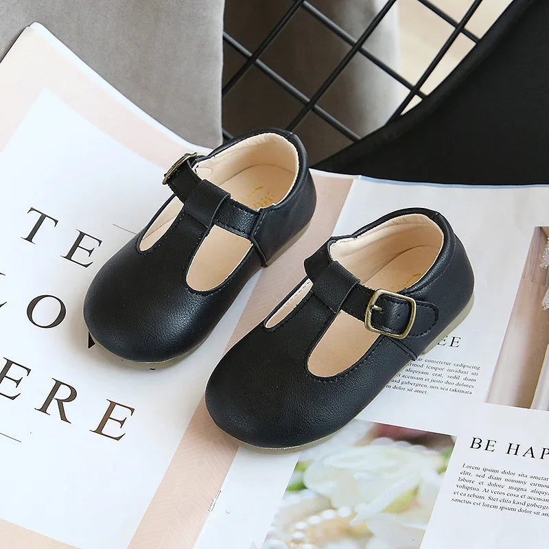 Spring Autumn Kids Shoes T Strap Leather Shoes For Girls Boys Non-slip Toddlers Mary Janes Baby Children Buckle Strap Flats