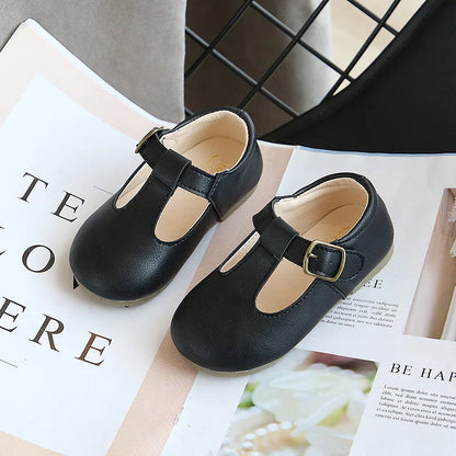 Spring Autumn Kids Shoes T Strap Leather Shoes For Girls Boys Non-slip Toddlers Mary Janes Baby Children Buckle Strap Flats