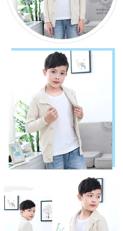 Winter Boys Sweater Kid Thick Knitted Bottoming Turtleneck Shirts Solid High Collar Cardigan High Quality Children Sweater