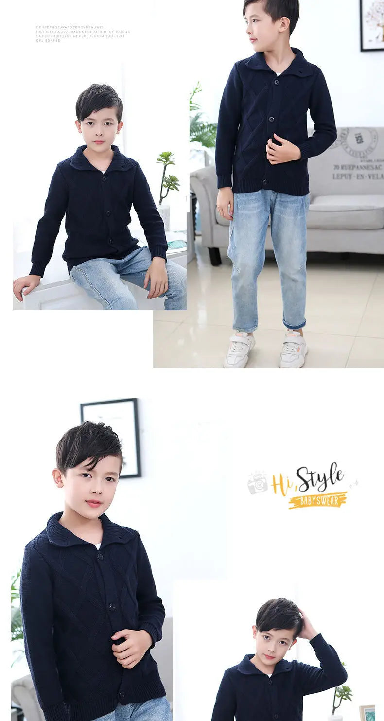 Winter Boys Sweater Kid Thick Knitted Bottoming Turtleneck Shirts Solid High Collar Cardigan High Quality Children Sweater