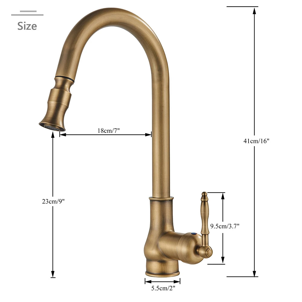 Rozin Antique Brass Kitchen Faucet Pull Out Spout Kitchen Faucets Black Single Hole Swivel Hot Cold Water Kitchen Mixer Tap