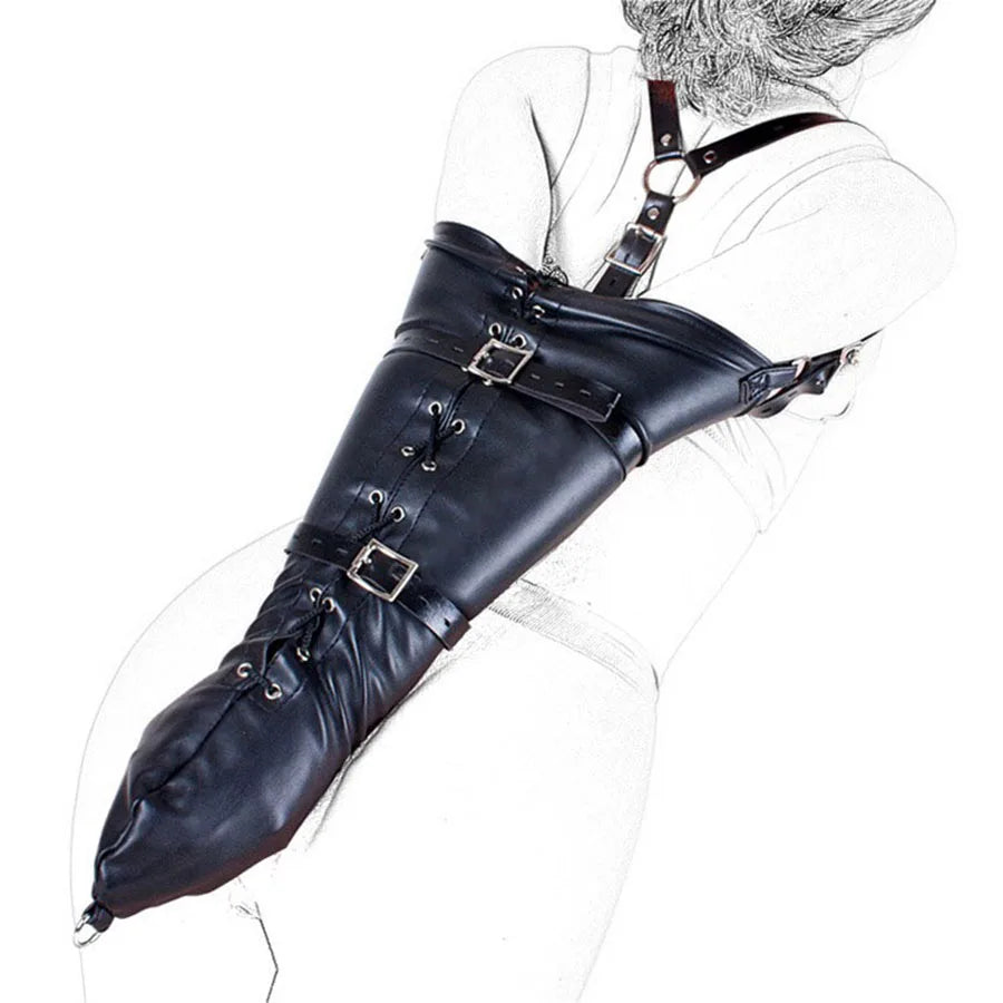 SM Sexy Restraint Arm Binder Behind Back Straight Jacket Leather Armbinder Slave Lockable Bondage Shoulder Straps Club Role play