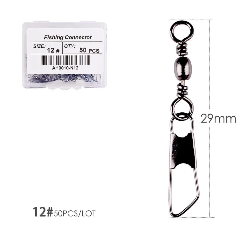 50Pcs/ Box Brass Barrel Fishing Swivel Solid Rings Fishing Pin Line Connector Fishhook with Interlock Snap Swivels Tackle Tool