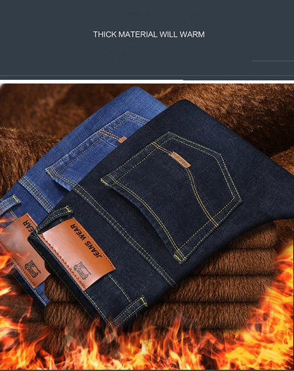 2023 New Men Activities Warm Jeans High Quality Famous Brand Autumn Winter Jeans warm flocking warm soft men jeans