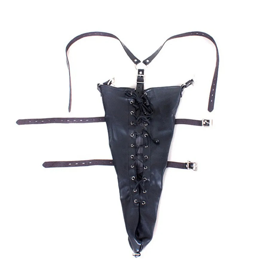SM Sexy Restraint Arm Binder Behind Back Straight Jacket Leather Armbinder Slave Lockable Bondage Shoulder Straps Club Role play