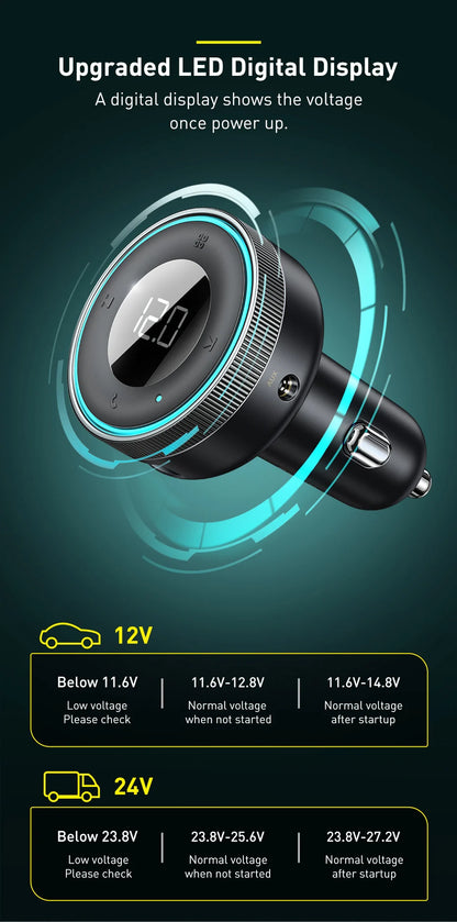 Baseus Car FM Transmitter 5.0 Bluetooth Car Charger Music Adapter 3.4A Dual USB MP3 Player Radio Handsfree Audio FM Modulato