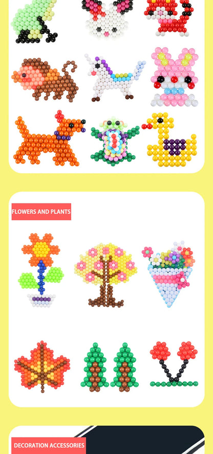 Handmade Magic Water Fuse Beads Creative Beads DIY Art Crafts Toys Magic Water Sticky Beads Sensory Toys Set with Accessories