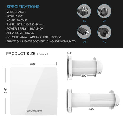 Decentralized Ventilation System With Heat Recovery Single Room ERV VT501