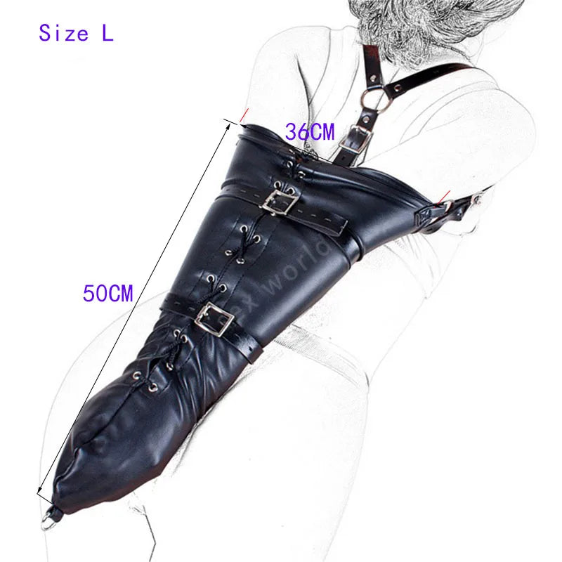 SM Sexy Restraint Arm Binder Behind Back Straight Jacket Leather Armbinder Slave Lockable Bondage Shoulder Straps Club Role play
